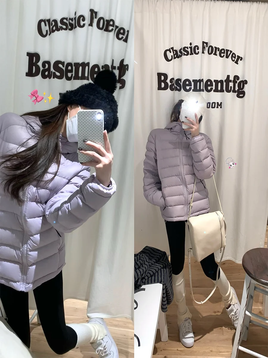 

Women's Slim Fit down Jaet White Du Feather Hooded Curried Soup TGL90 Korean Sle Long Sve Winter Outerwear
