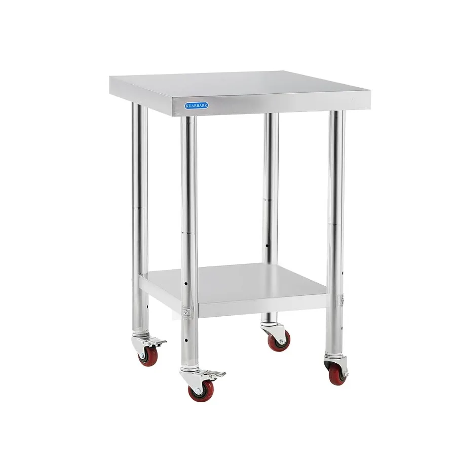 Stainless Steel Table for Prep Work with 4 Caster Wheels and Adjustable Undershelf Storage 18 x 24 Inch NSF Certified Metal Com