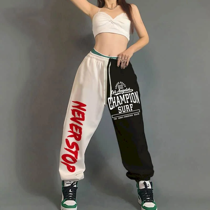 Patchwork Pants Women Clothes Casual Hip-hop Korean Style Lace-up Pants Vintage Trouser Loose Sporty Sweatpants Women Clothing