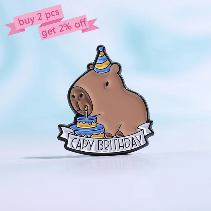 Cute Capybara Enamel Pins Custom DONUT WORRY BE CAPPY Brooches Lapel Badges Cartoon Animal Jewelry Gift for Kids Friends