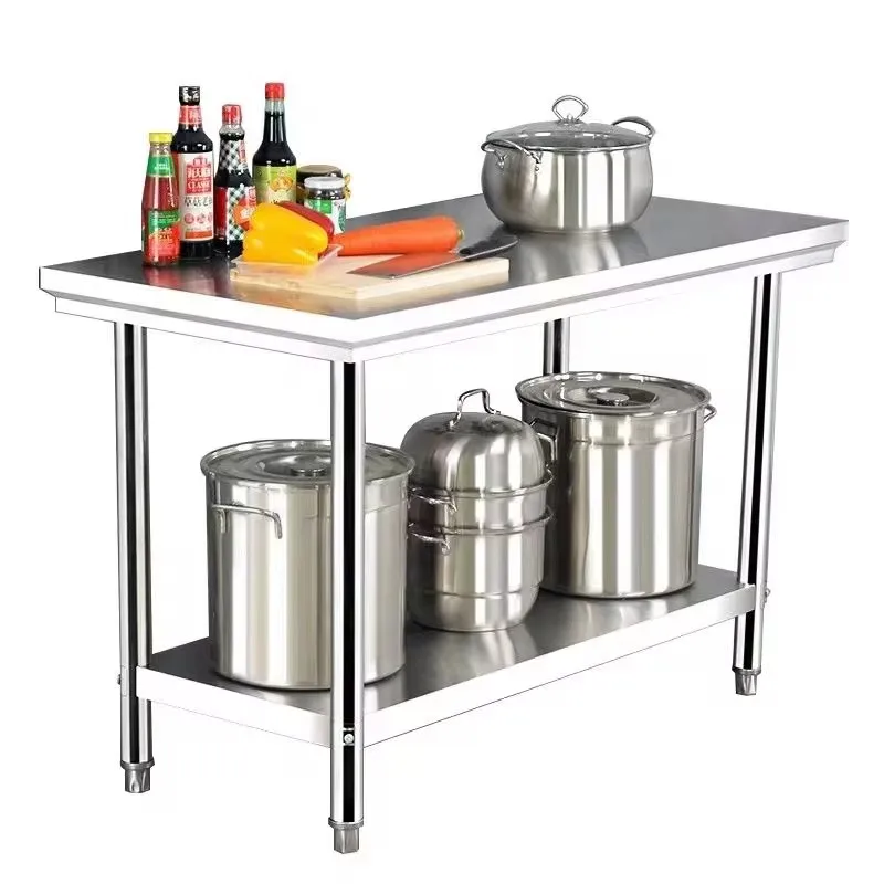 

Thickened double layer stainless steel work table hotel kitchen operating table cutting meat hit load hit packaging table