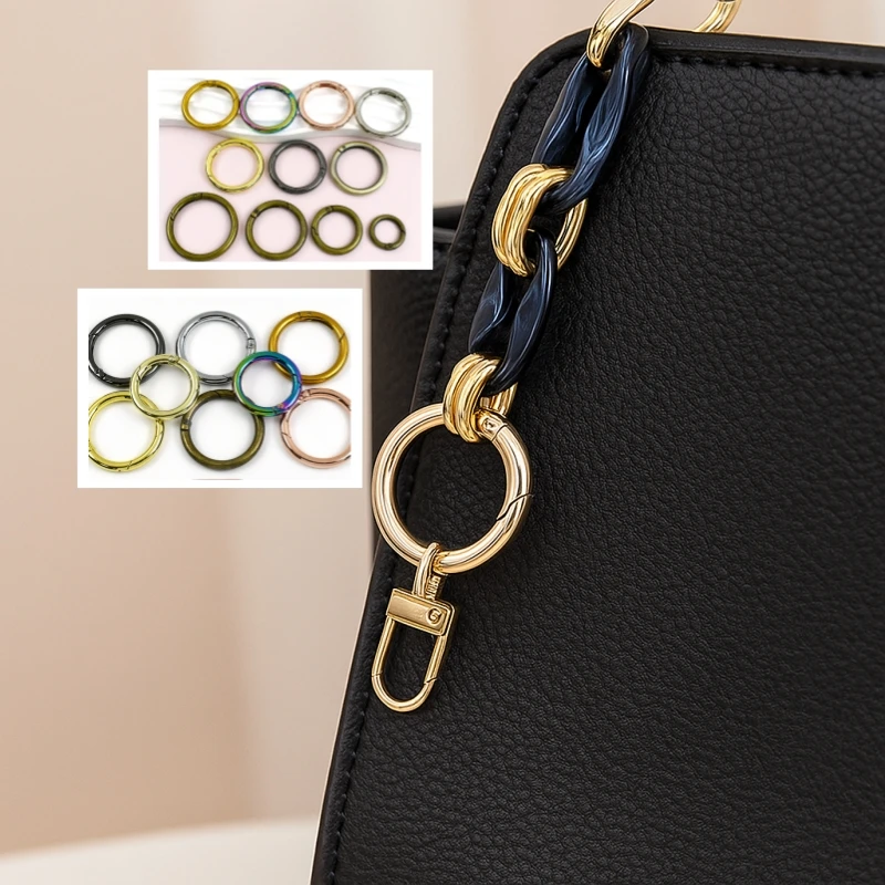 

10Pcs Carabiner Rings 10-50mm Spring Metal O Ring Buckle Bags Webbing Strap Connect Loop Snap Hook DIY Jewelry Craft Accessories