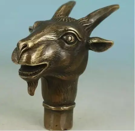 Antique bronze hand carved goat rams head Horn collectable walking stick head