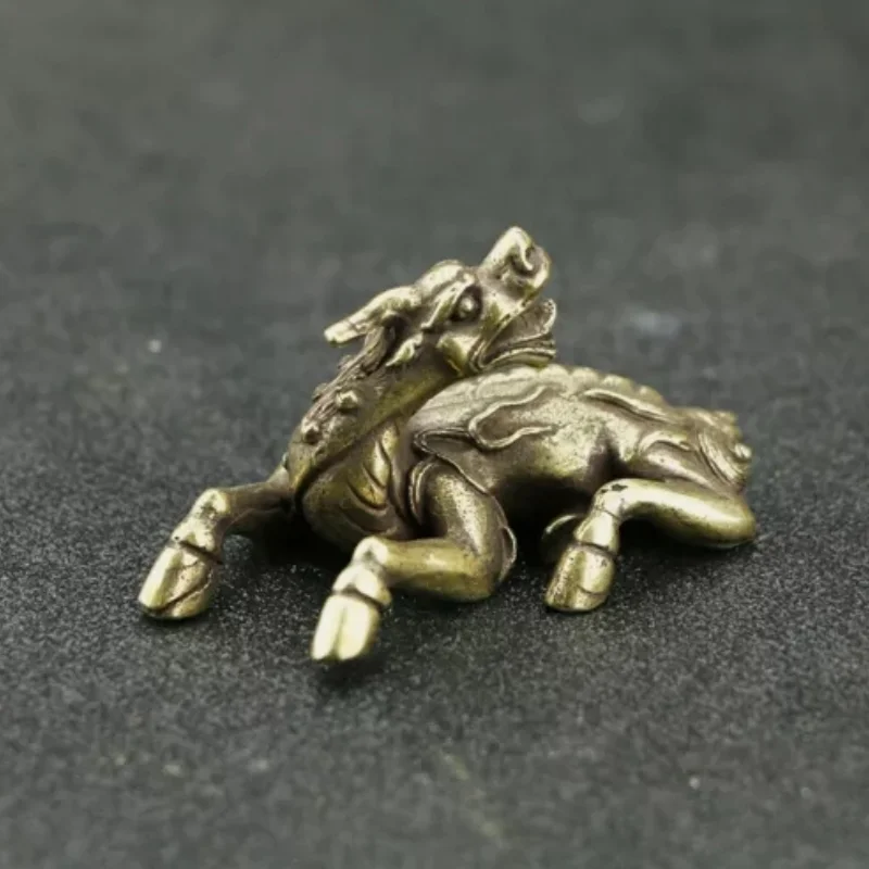 7.2CM Chinese Feng Shui Bronze Auspicious Animals Small Kylin Statue Home Decor