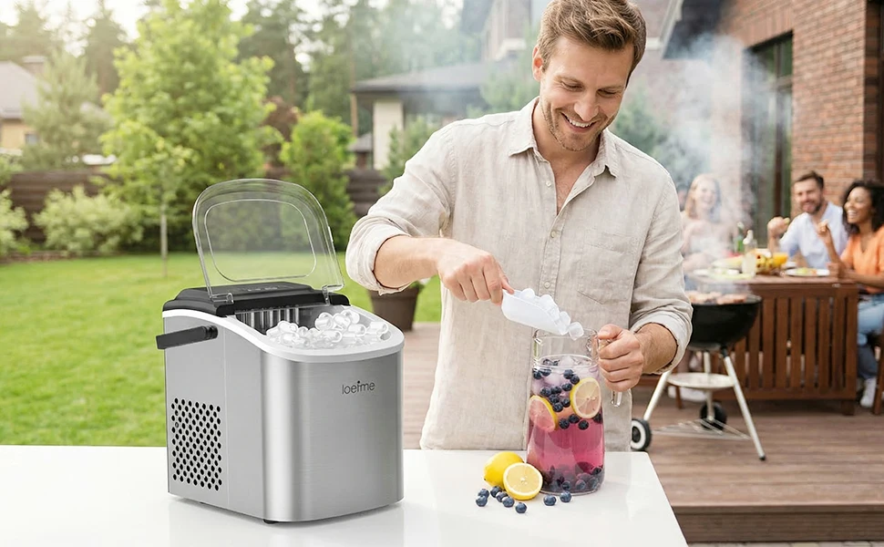 LOEFME Tragbare Mini-Vollautomatik-Eismaschine in Kugelform, 12 kg/24 Stunden, 6 Minuten/9 Stück Eiswürfel mit Schaufel, professionelle Eismaschine – Detail 10