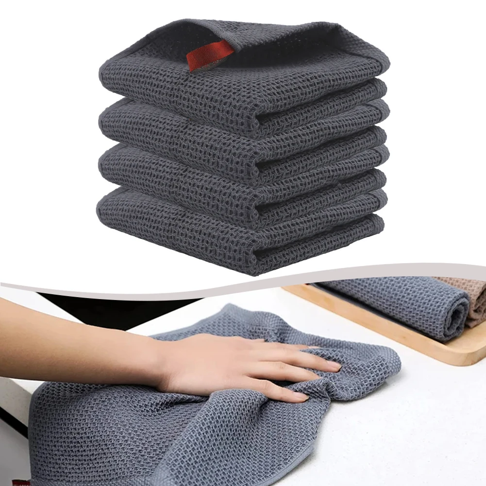 Easy Storage Tea Towels Set Absorbent 34 X 34 Cm Cotton Tea Towels Waffle Pattern Design Compact Size Convenient Hanger