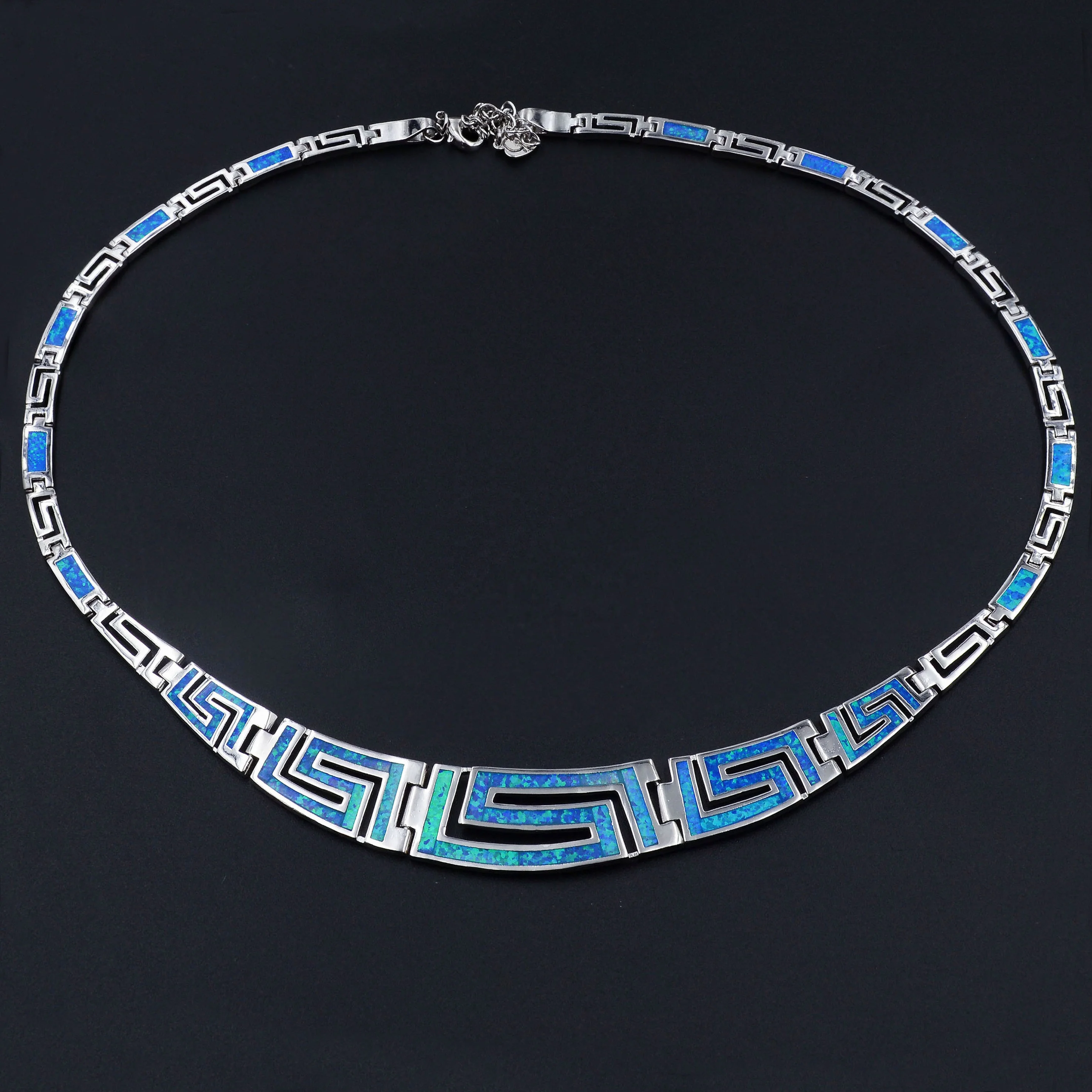 JLOP بوهو بحر إيجه الأزرق متعرج اليونانية مفتاح أوبال قلادة وسوار اليونان القديمة مستوحاة مجموعة مجوهرات فاخرة هدية لصديقتك