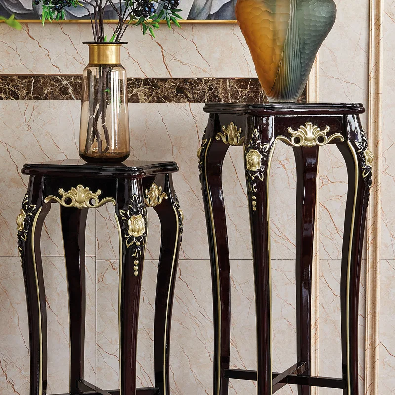 European all-solid wood American flower stand shelf carved floor-to-ceiling high-foot flower pot stand flower table neoclassical