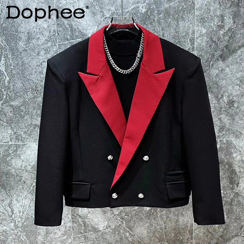 

2026 Men's Spring New Fashion Suit Jackets Color Matching Shoulder Pads Blazers Double-Breasted Stylish Design Tailored Coats