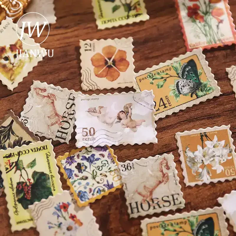 JIANWU Vintage Plant Flower Butterfly Stamp Landscape Material Collage Scrapbooking Sticker Creative DIY Journal Stationery