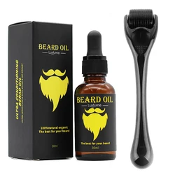 Men Beard Growth Kit for Facial Hair Growth Beard Nourishing Growth Essential Oil Beard Derma Roller to Help You Grow a Beard