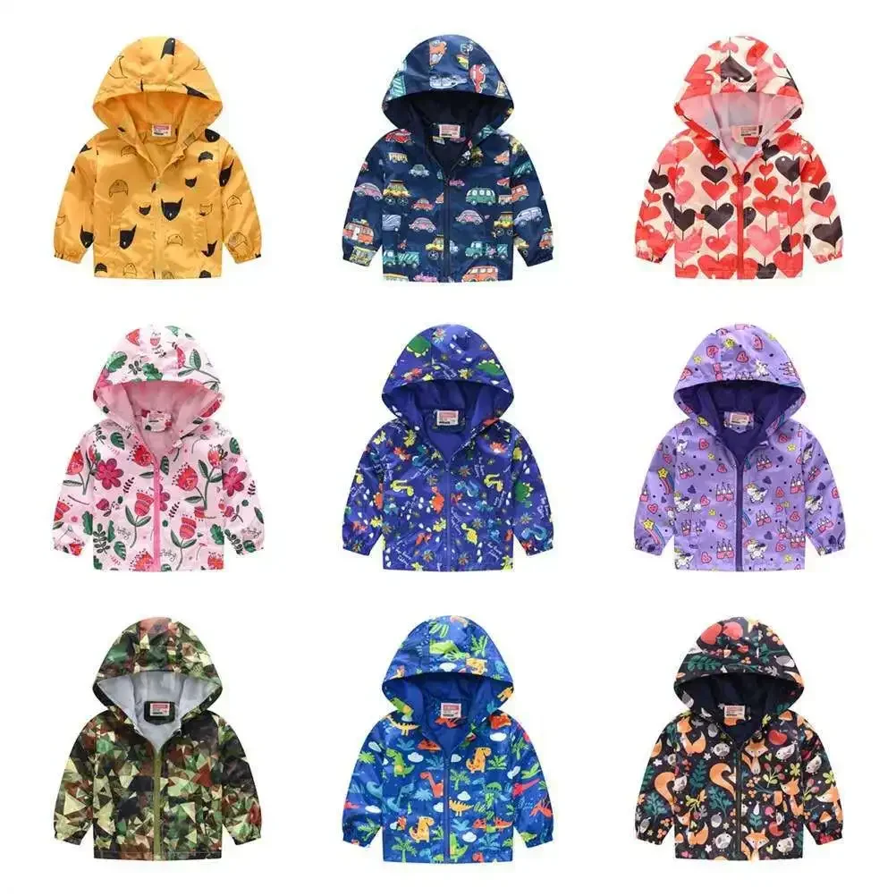 2024 Girl Clothes Children\'s Clothing Hooded Zipper Coat Windbreaker Baby Print Infant Waterproof Hoodies Girls Boys Jackets