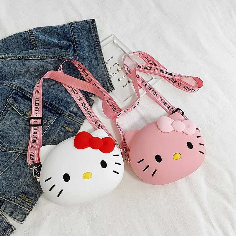 Hello Kitty torba Kawaii Cartoon torba na ramię silikonowa wodoodporna Mini śliczna Hello Kitty Crossbody portmonetka dla dzieci