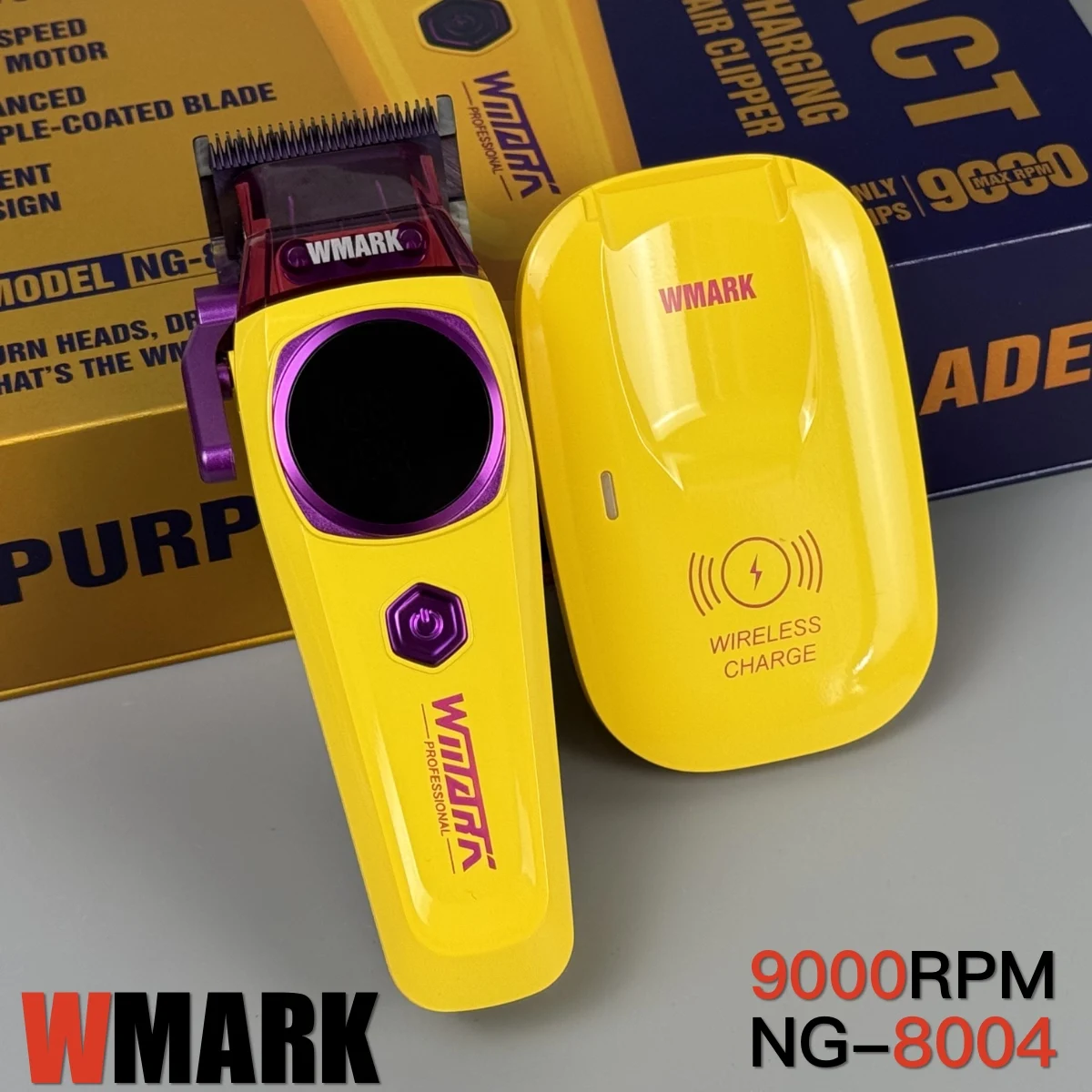 

Профессиональная электрическая машинка для стрижки волос 9000 об/мин WMARK NG 8004 фиолетовое лезвие с беспроводной зарядкой 2000 мАч парикмахерская триммер машина