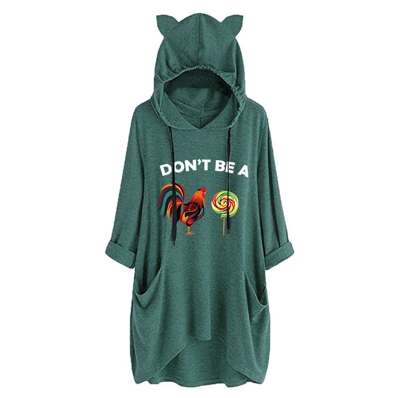 Winter new fashion cotton women's cat ears DON'T BE A letter print retro cute print pocket loose hoodie