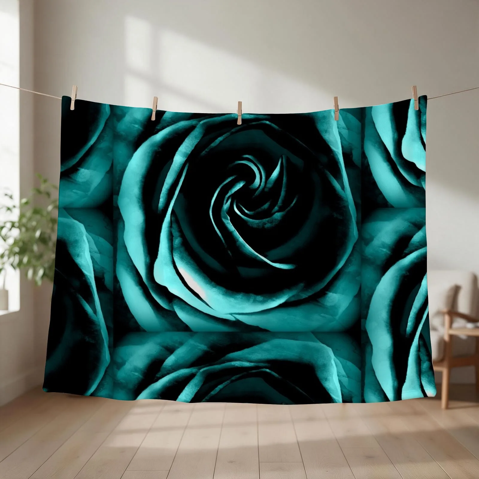 Teal Rose - Be still My Soul Throw Blanket couch cozy soft plush fuzzy picnic outdoor blanket