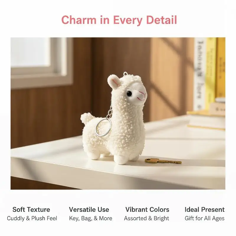 Handmade Stuffed Alpaca Sheep Keychain Soft Cute Plush Animal Pendant Portable Key Charm for Car Key Bag Decor Women Gift