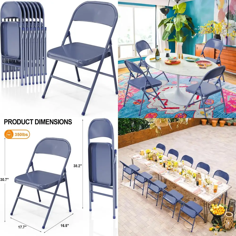 

Folding Steel Metal Chairs with 350 lbs Capacity, Durable and Versatile for Indoor Outdoor Use, Dark Blue