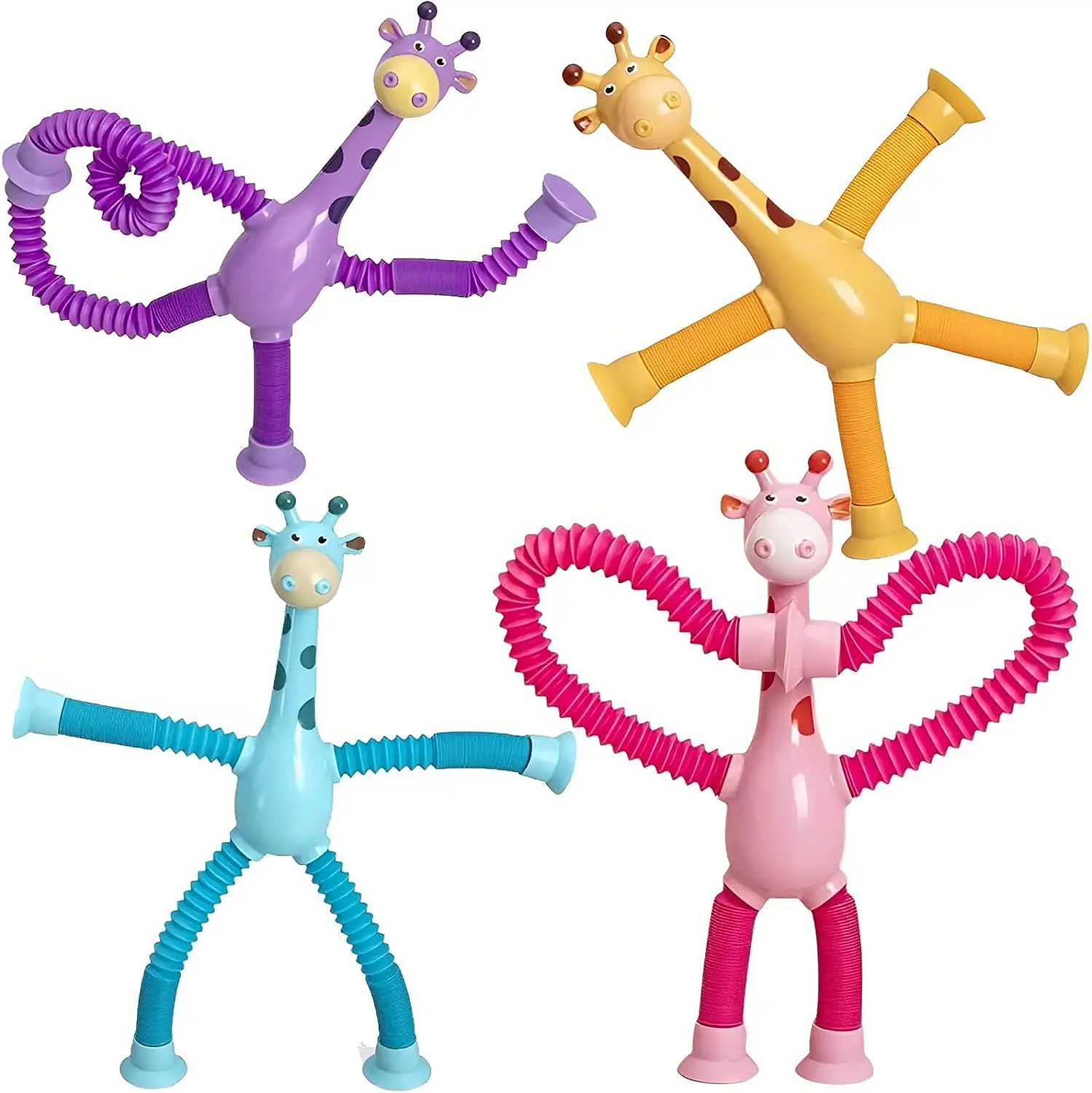 Children Luminous Toys Pop Tubes Stress Relief Telescopic Giraffe Fidget Toys Anti-stress Squeeze Sensory Suction Cup Toy Gifts