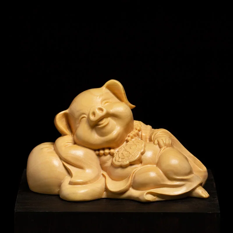 Boxwood Crafted Piglet, Feng Shui Inspired Small Animal Carving, Solid Wood Ornament To Elevate Home Aesthetics