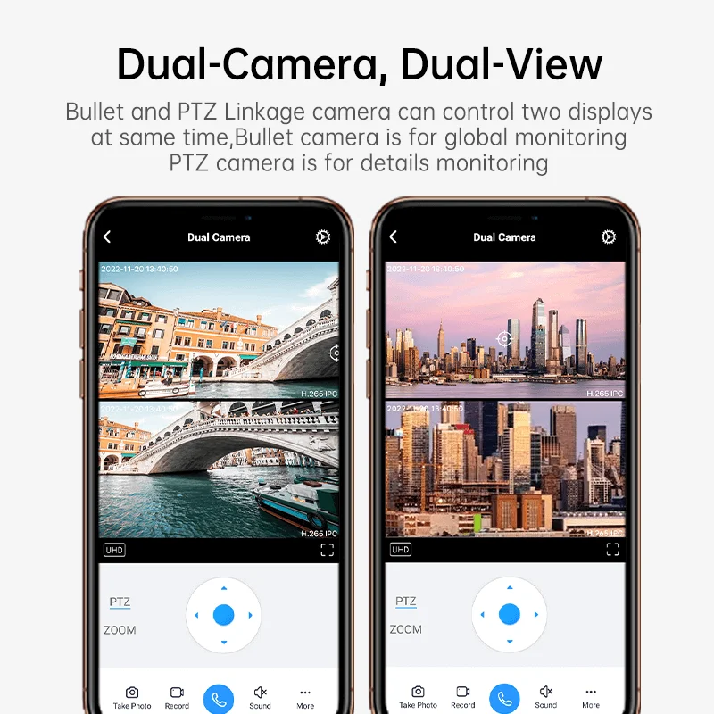 4MP Outdoor Wifi Dual Screens Bullet and PTZ Linkage Waterproof Security Two Way Audio Ai Human Tracking Security Camera