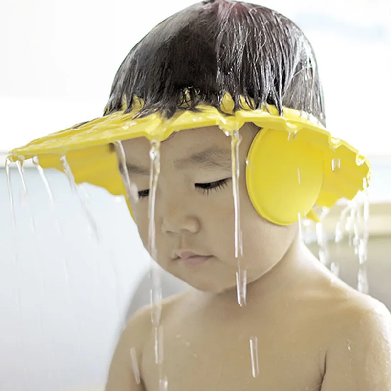 Chuveiro do bebê tampão macio ajustável lavagem de cabelo chapéu para crianças proteção para a orelha seguro crianças shampoo banho chuveiro