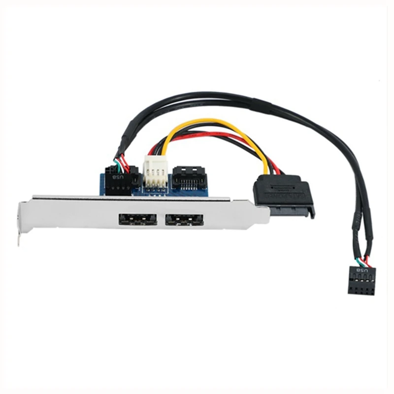 Desktop Computer Dual Port SATA To Power ESATA Esatap 9Pin To USB 2.0 Converter Expansion Rear Bracket Card