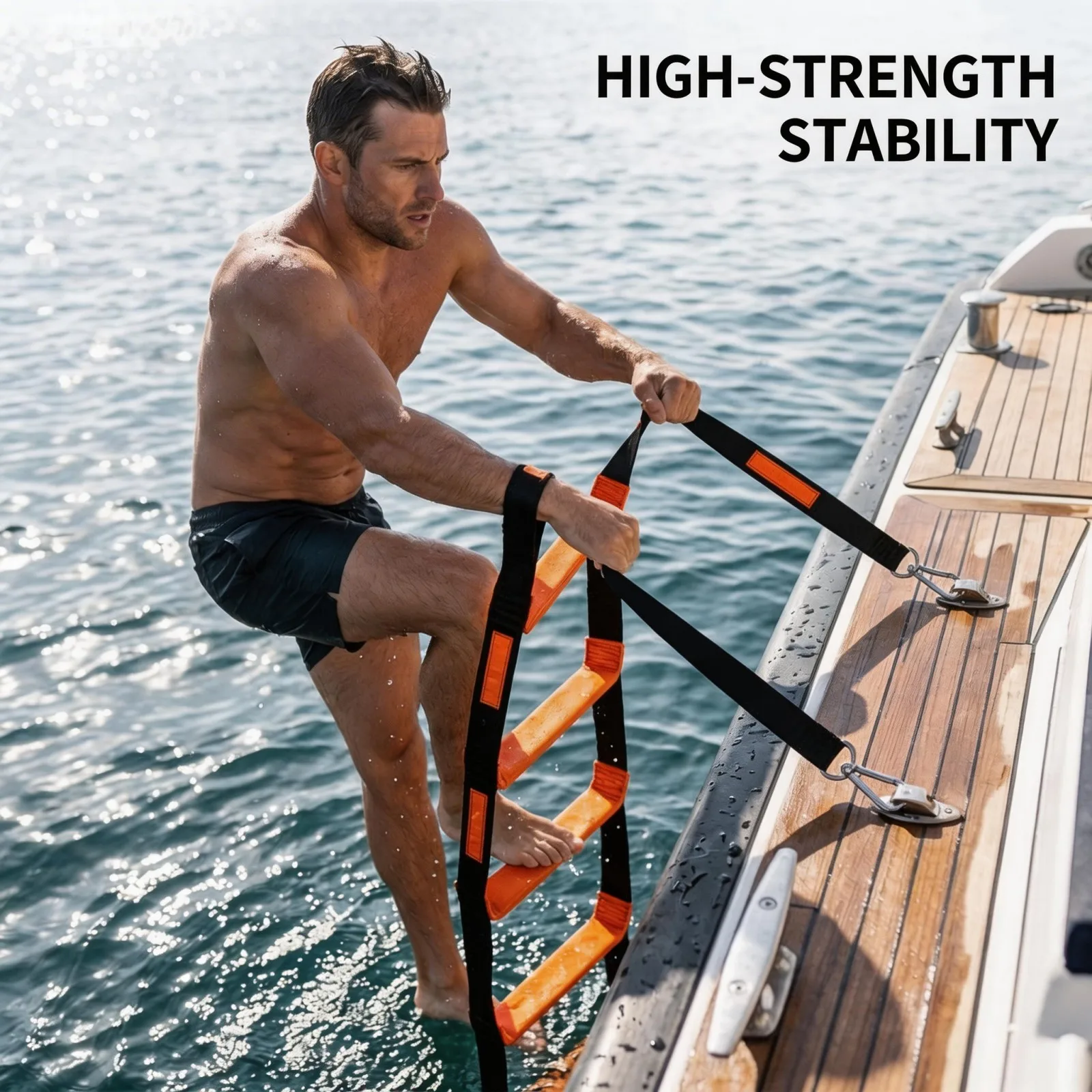 Foldable 6-Step Boat Rope Ladder Portable Marine Boarding Ladder Rigid Anti-Slip Steps High-Strength Webbing Heavy Duty