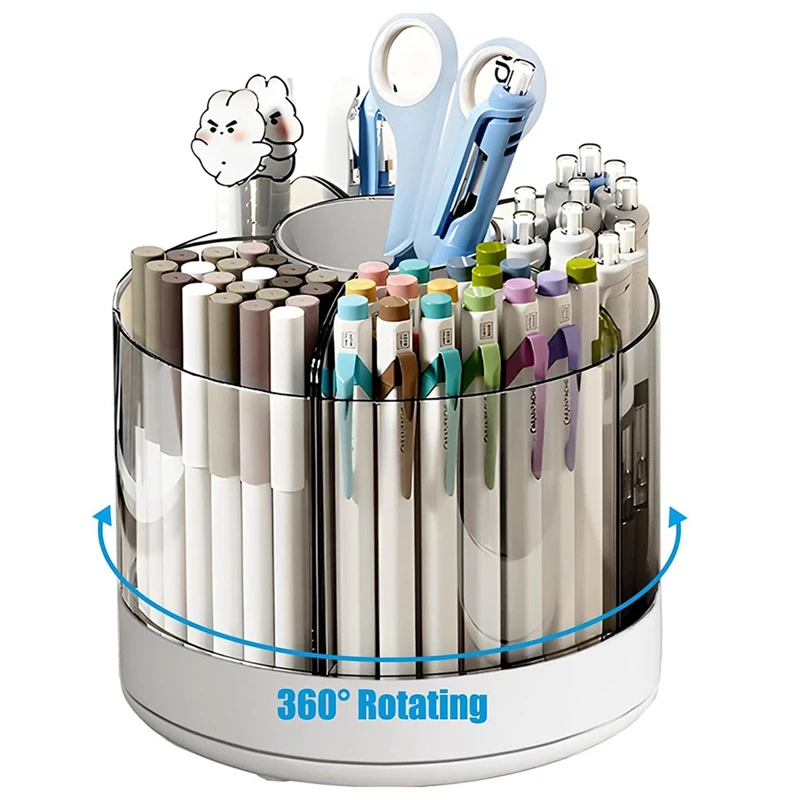 حامل قلم دوران 360 درجة ، 6 فتحات ، حامل قلم رصاص للمكتب ، منظمي المكتب ، اللوازم المكتبية ، المكتب المنزلي ، دائم ، أبيض