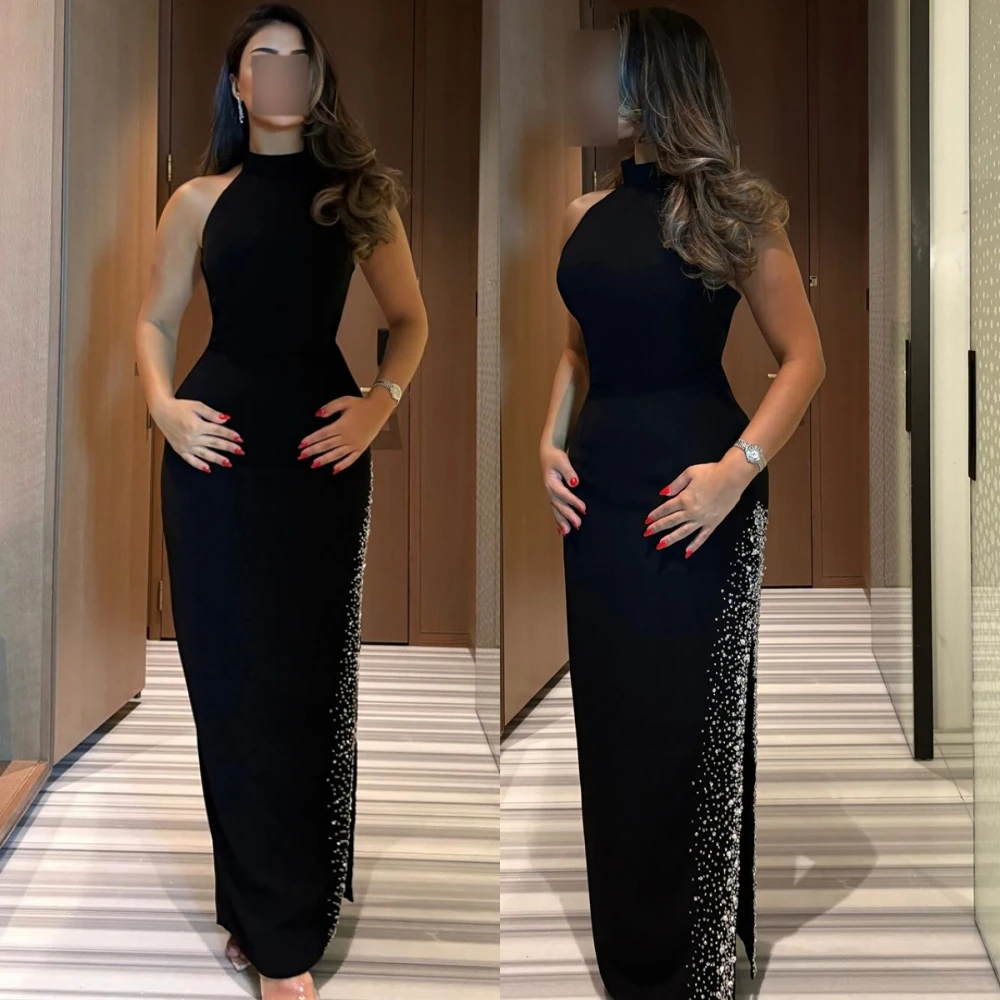 

Customized Modern Jersey Halter Evening Dress Fashion Crystal Cocktail Dress Temperament Sleeveless Special Occasion Gowns