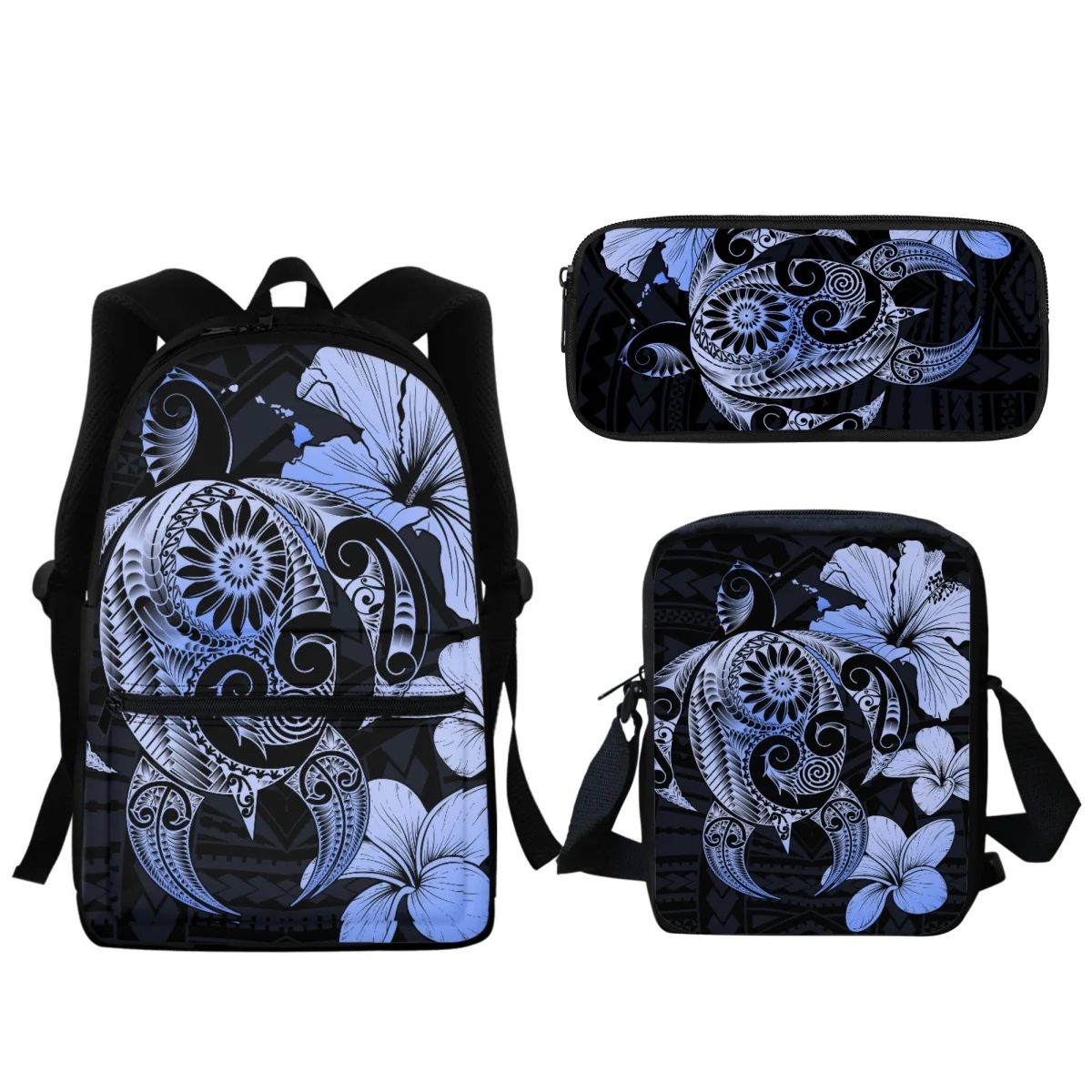 

Student Polynesian Turtle Pattern Backpack Set with Lunch Box Pencil Case Hawaiian Hibiscus Flower Print Kids School Bag Gift