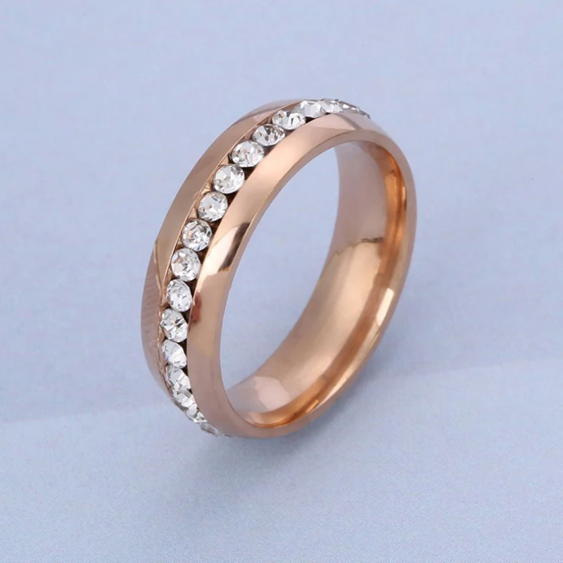 6MM Stainless Steel Crystal Rings For Women Fashion Full Rhinestone Titanium Steel Bride Ring Trendy Wedding Party Jewelry Gift image 5