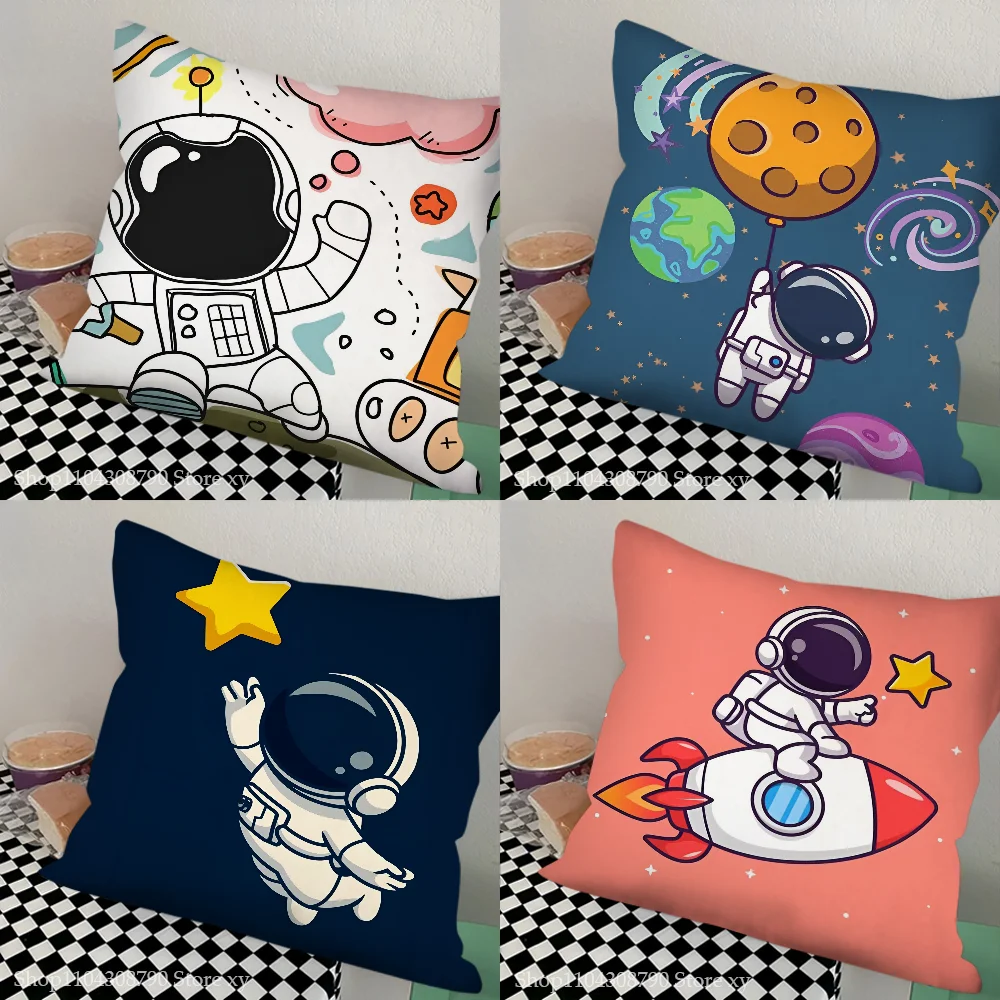 Cartoon Astronaut Rocket Spaceship Pillow Case Fashion Square Pillowcase Bedroom Sofa Room Decoration Leisure Cushion Cover