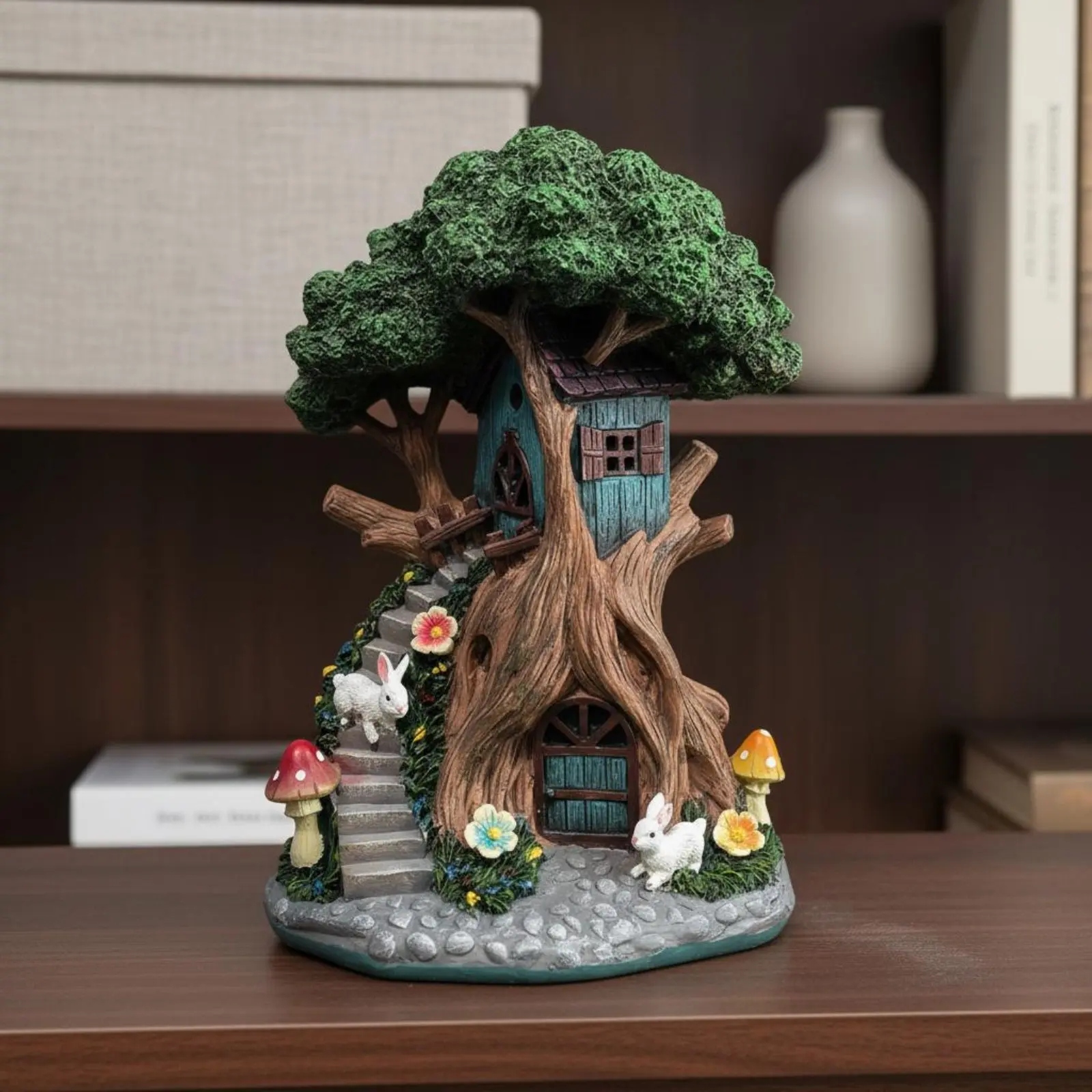 Fairy Tree House Resin Material Treehouse Figurine Fairy House Statue Hand Painted Glowing Garden Statue Original Design - view 3