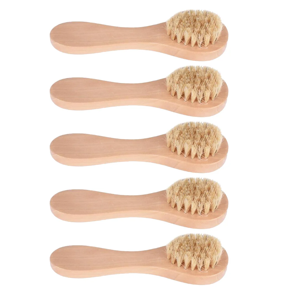 Brosse nettoyante pour le visage en bois, 5 pièces, huile nettoyante pour un lavage doux des pores en profondeur, Hemu Miss