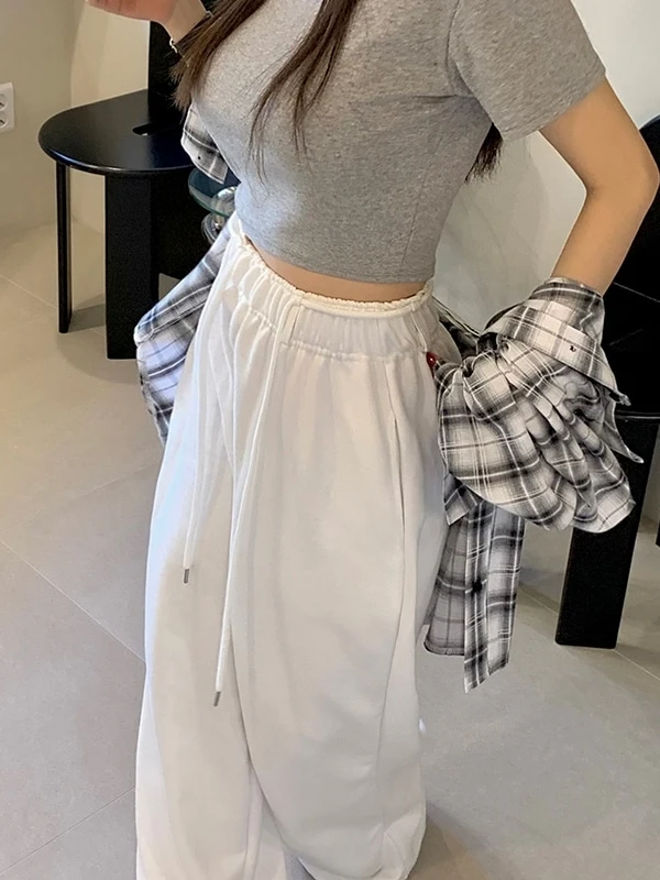 하이 웨이스트 끈 팬츠 여성용 시크한 가을 겨울 패션 디자인 루즈 와이드 레그 팬츠 롱 트라우저