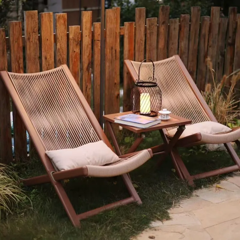 Outdoor balcony courtyard leisure chair, backrest rattan chair, bed and breakfast folding table and chair
