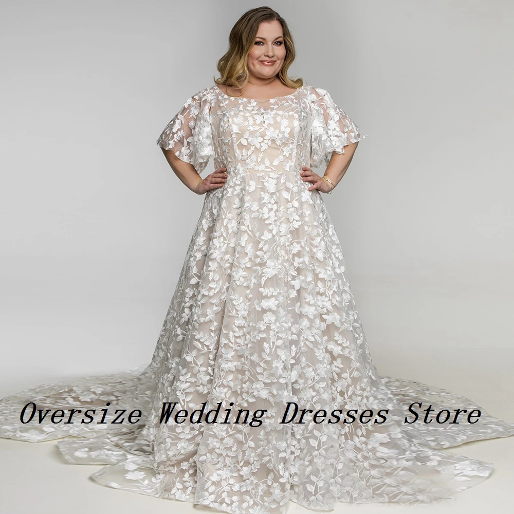 Elegant Scoop Wedding Dresses with Lace Half Sleeve Bridal Gowns for Women 2024 Summer New Sweep Train Vestidos De Novia 2025