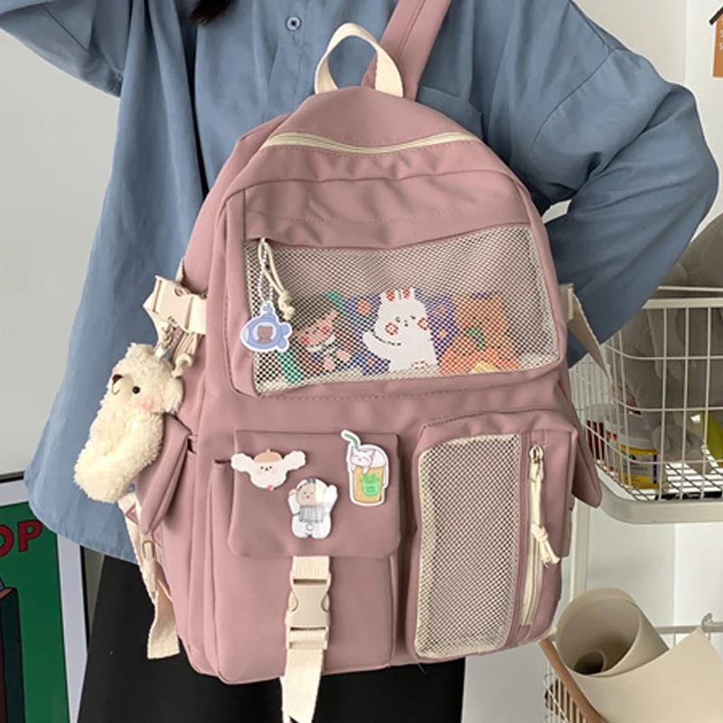 Kawaii náilon mulheres mochila moda à prova dwaterproof água para meninas adolescentes saco de escola bonito estudante bookbag viagem