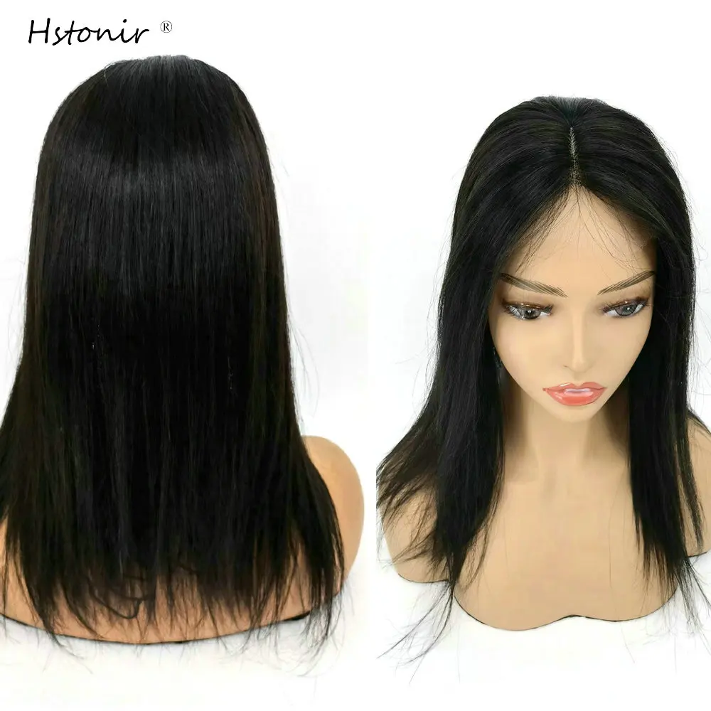 Hstonir frente do laço de seda natural cabelo 100% humano loiro do punk toupee feminino europeu remy cabelo almofadas grampos para senhora topper tp46