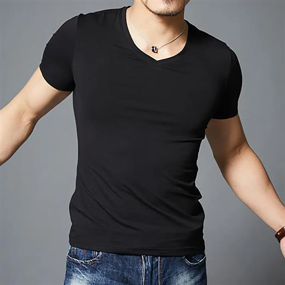 2024 New Casual Tops Men T Shirt Fitness T-shirts Mens V neck Man T-shirt For Male Tshirts M-4XL Plue Size TDX03