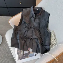 Gilet nero da donna primavera e autunno con stampa bottoni gilet corto gilet senza maniche sottile