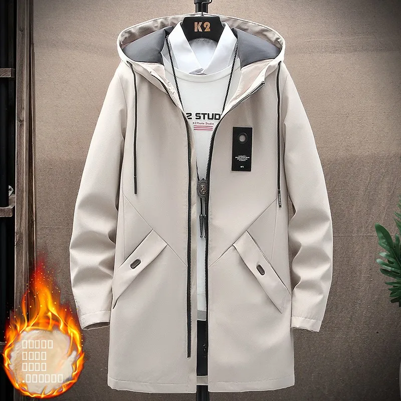 Men's Fleece Lined Thickened Jacket Spring Autumn 2026 New Style Casual Korean down Cotton Coat Medium Length Cotton Clothes
