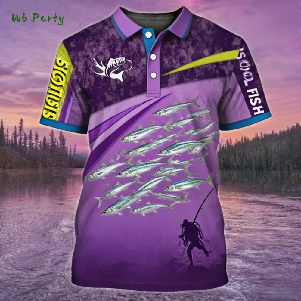 3D Fishing Print Men's Polo Summer Outdoor Sports Men's Polo Short Sleeve Fashion Casual Men's Polo T-Shirt Retro Men's Clothing