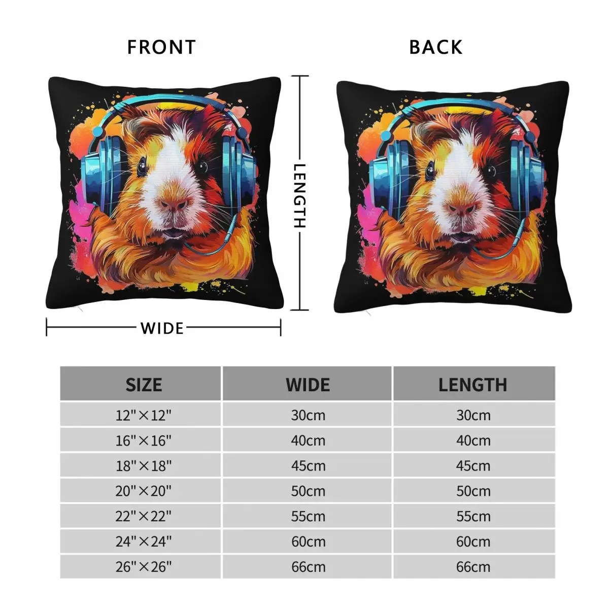 Headphones Funny Guinea Pig Square Pillowcase Polyester Linen Velvet Pattern Zip Decor Car 18