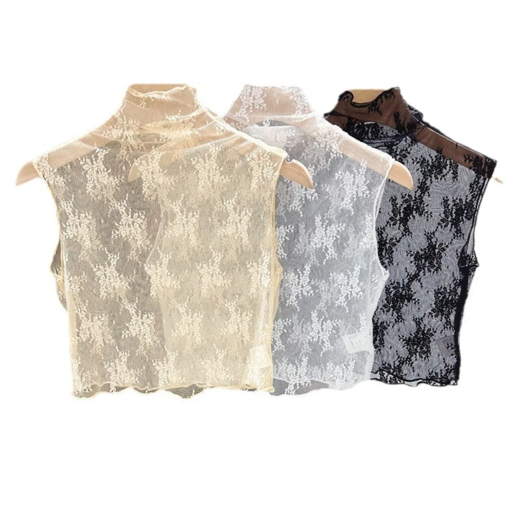 Fashion Lace Floral Fake Collar Detachable White Black False Collar Slim Gauzy Lace Tanks Women Girls