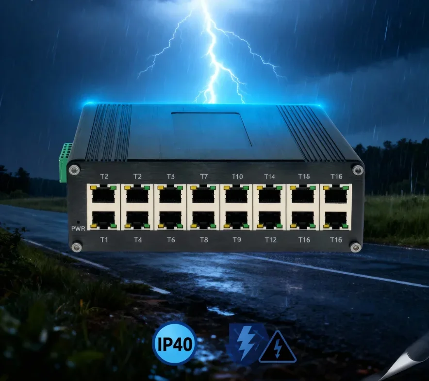 Industrial 16-Port Gigabit PoE+ Switch 480W Total 30W Per Port Hardened for Outdoor Network and Wireless System view 5