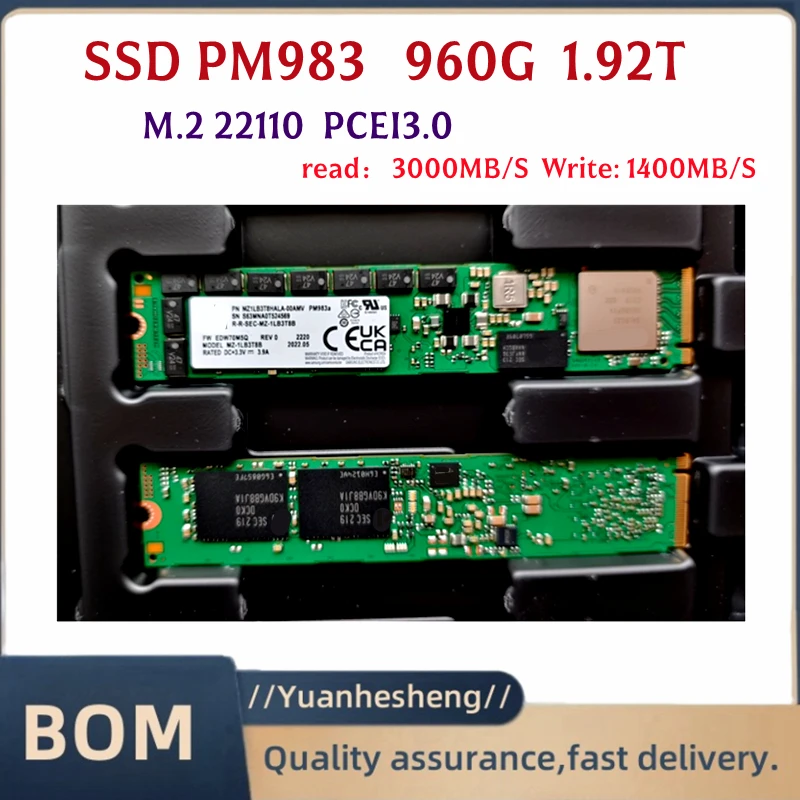 For Samsung SSD PM983 1.92T 960G Solid State Drive M.2 22110 NVMe Protocol PCEI3.0 Power Down Protection Independent Cache