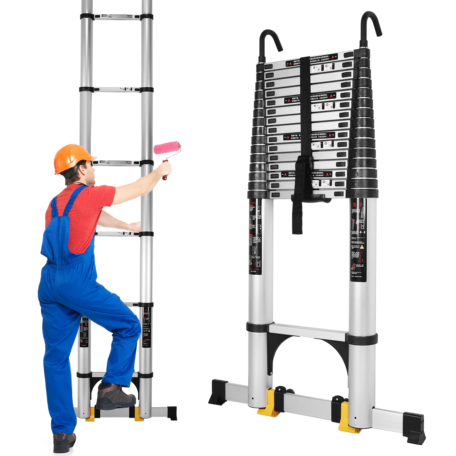 Алюминиевая легкая телескопическая лестница длиной 7,1 метра с треугольным стабилизатором, легкие компактные лестницы для автофургона для дома на открытом воздухе