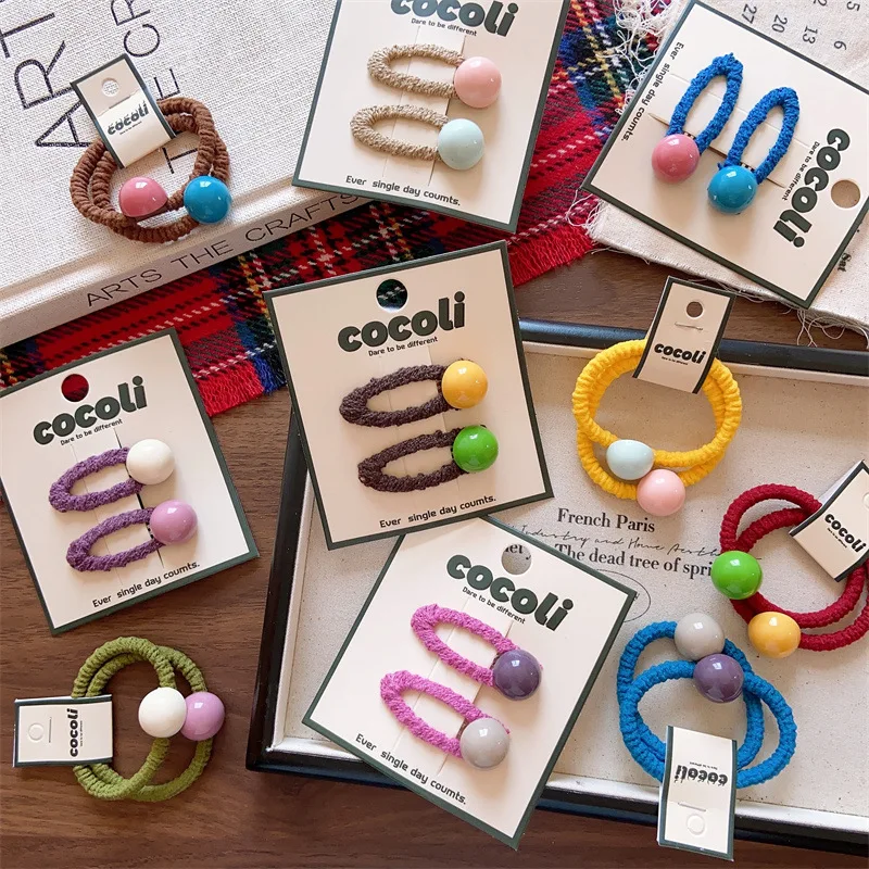 

Милые заколки-клипсы для девочек с бусинами в конфетных цветах, корейская мода, универсальные заколки для челки, детские милые заколки-каваи, повязки для волос, аксессуары для волос